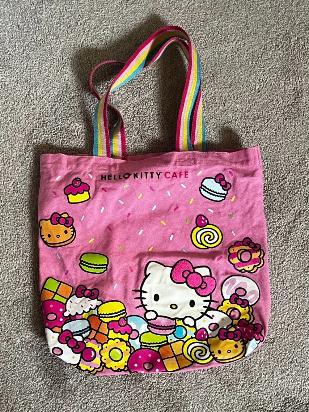 Hello Kitty Cafe Truck Rainbow Sweet Sprinkles Tote Bag RARE